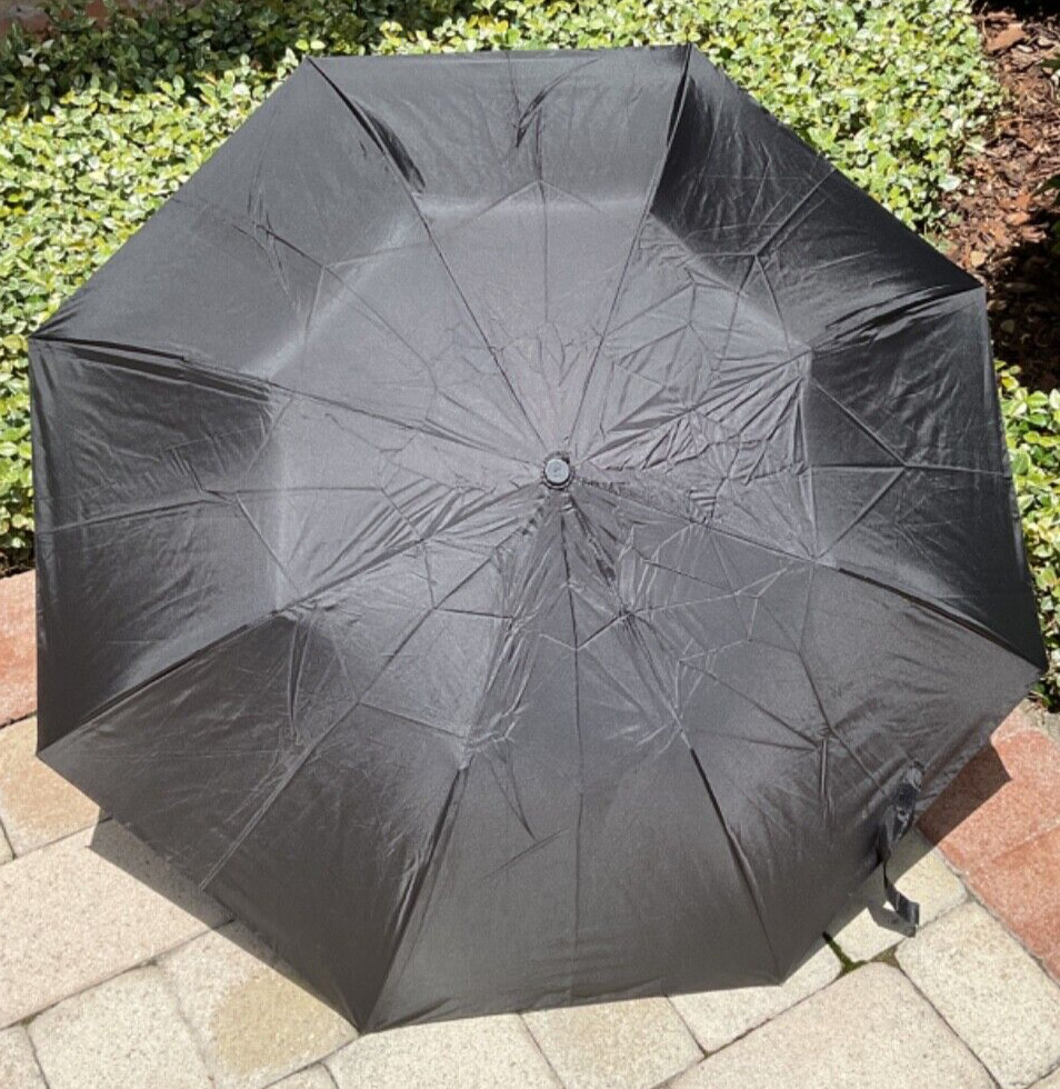 TOTES  UMBRELLA BLACK AUTO OPEN  WOOD HANDLE NWT