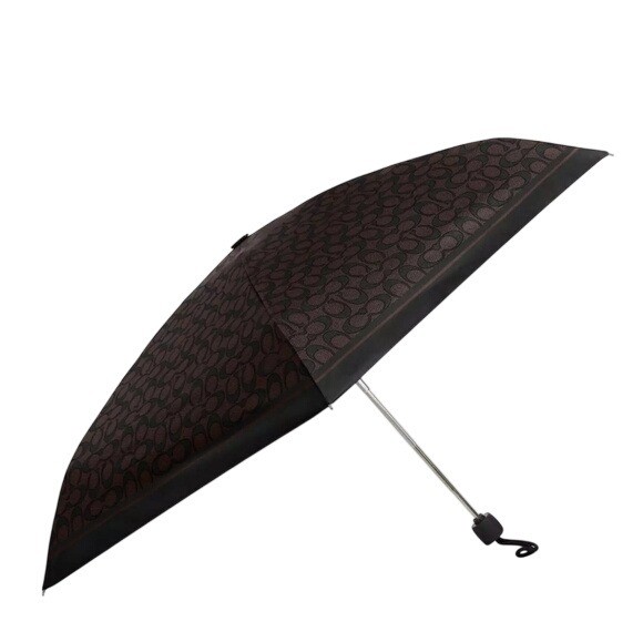 Coach Uv Protection Mini Umbrella In Signature Print, SV/Walnut Black