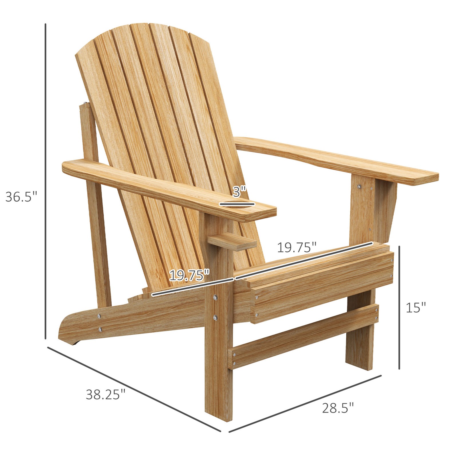 Wood Adirondack Chair, Wooden Outdoor & Patio Seating for Fire Pit, Natural