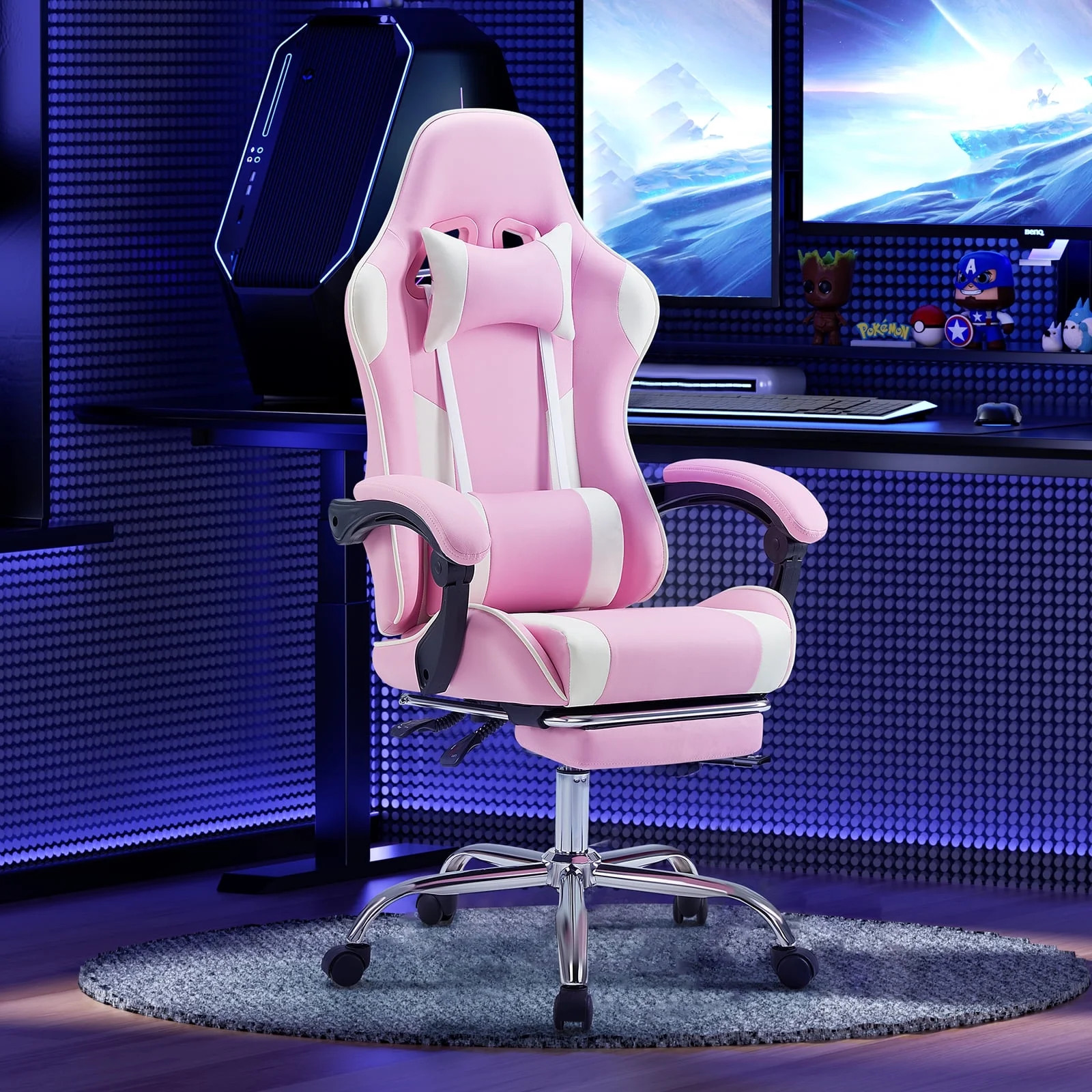 Ergonomic Gaming Chair with Headrest and Lumbar Pillow,Height Adjustable with 36