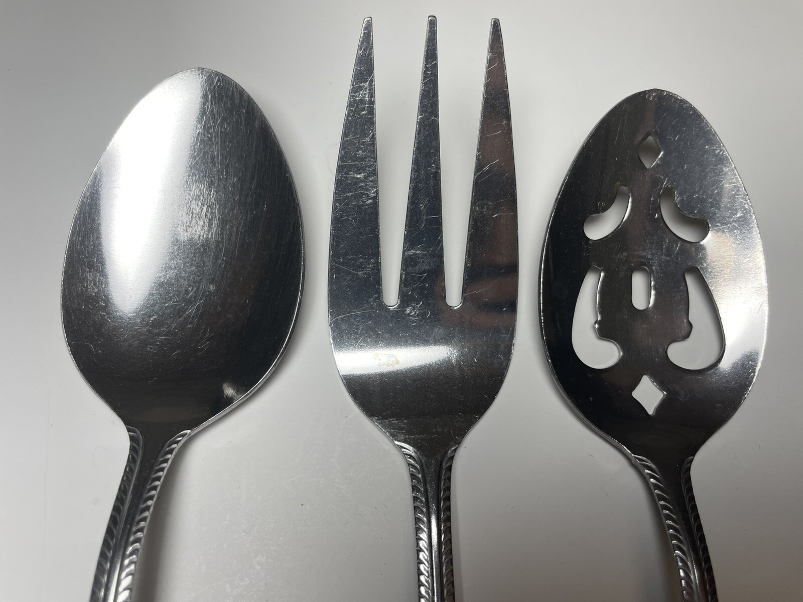 International Silver Stainless Serving Set - Serving Fork, Spoon, Slotted Spoon