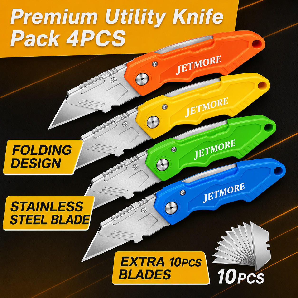 4 PCS Blade Razor Knife Box Cutter Folding Utility Knife Quick Extra10 Blades