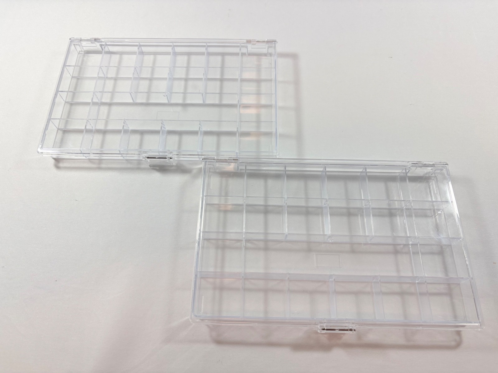 PLASTIC BEAD BOXES SET OF TWO 10.25 X 6.75 X 1 WITH COMPARTMENTS & SNAP CLOSURE