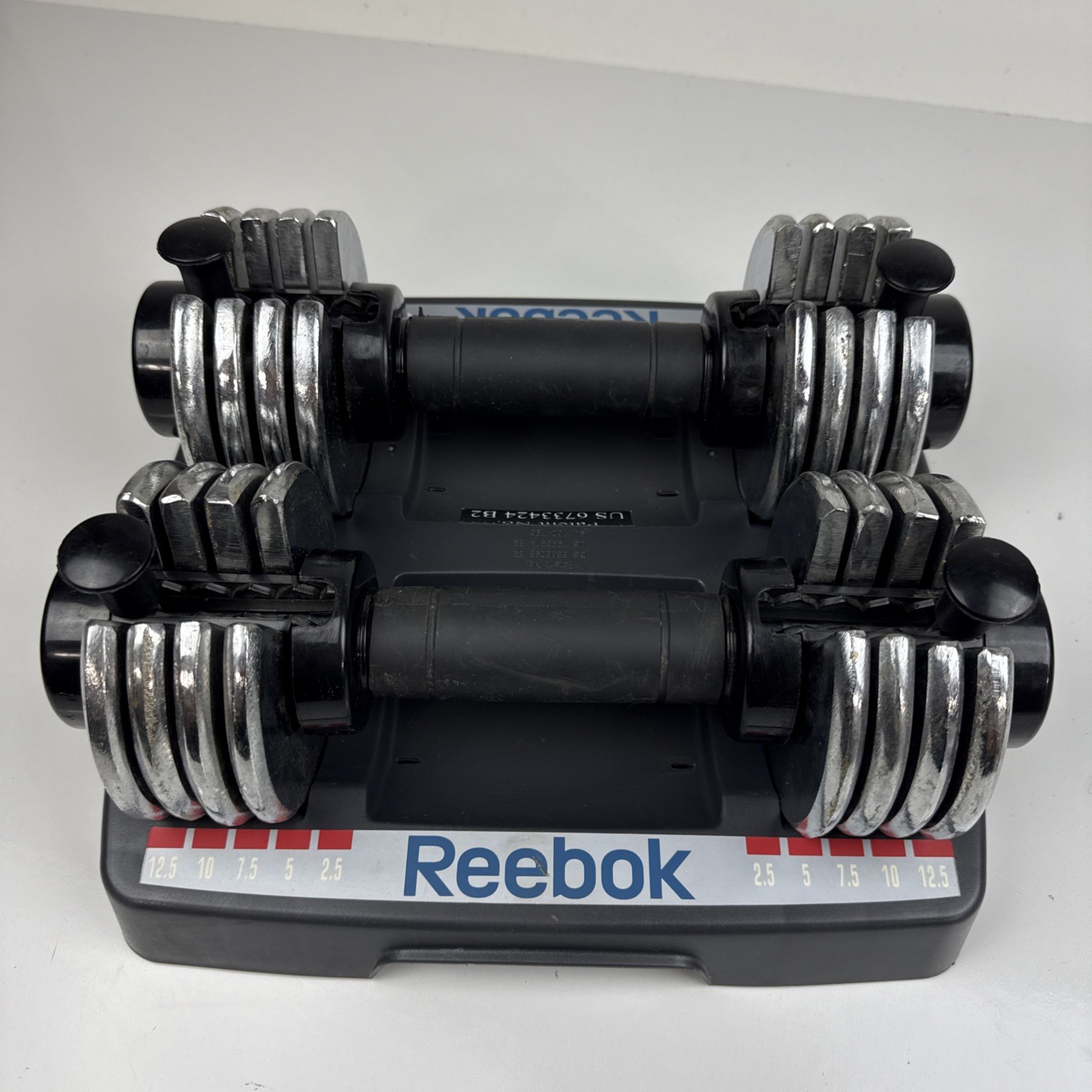 Reebok Weights Speed Pac 25lb Adjustable Dumbbell Pair w/Base Set 2 (12.5lb X 2)