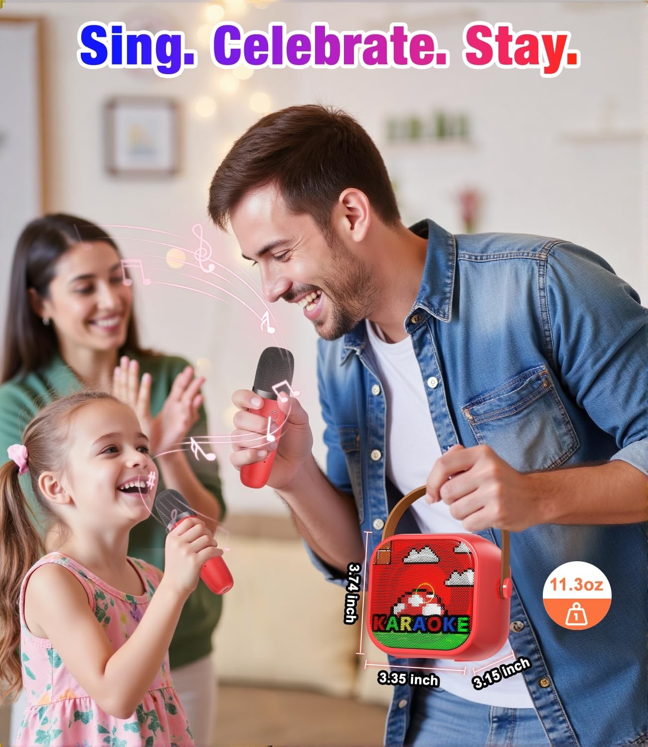 Mini Karaoke Machine, Portable Bluetooth Speaker with 2 Wireless Microphones for