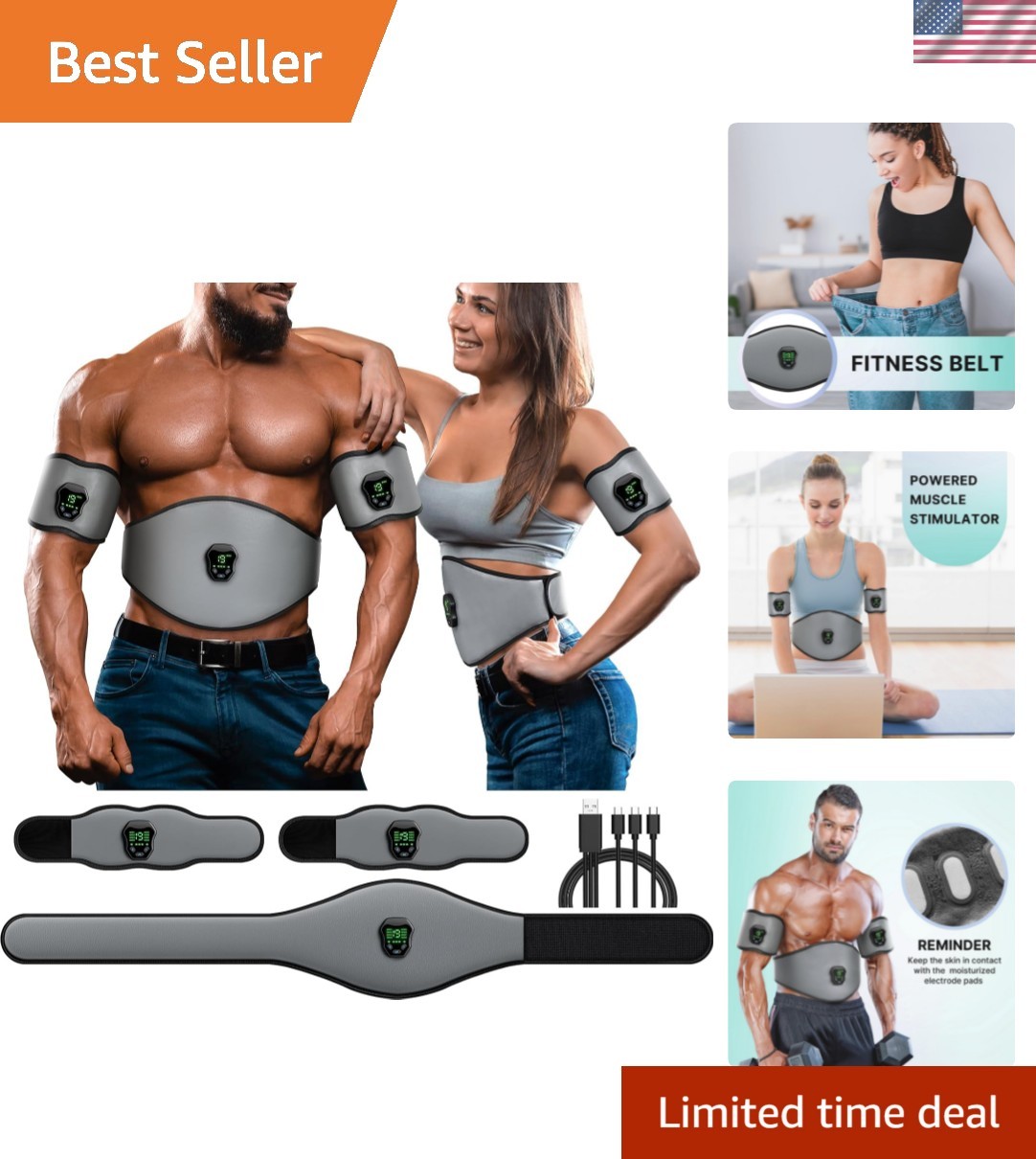 EMS Muscle Stimulator Fitness Belt for Body Slimming – Portable & Adjustable