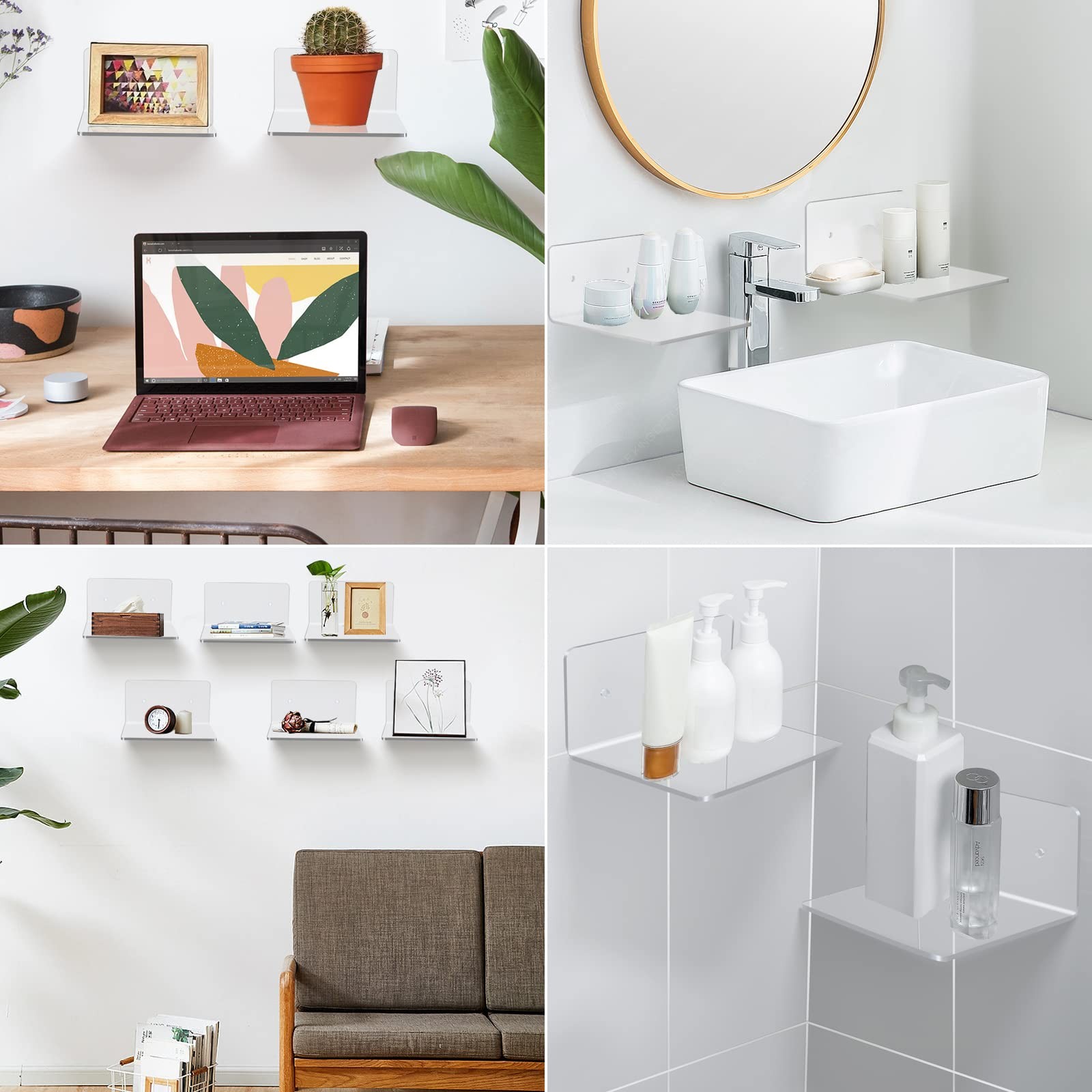 4 Pack Acrylic Wall Shelves Small Floating Display Ledges with Hardware