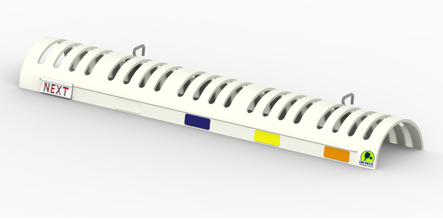 Pickleball Paddle Rack – PVC – Holds 20 Paddles – On Deck “Who’s Next” Organizer