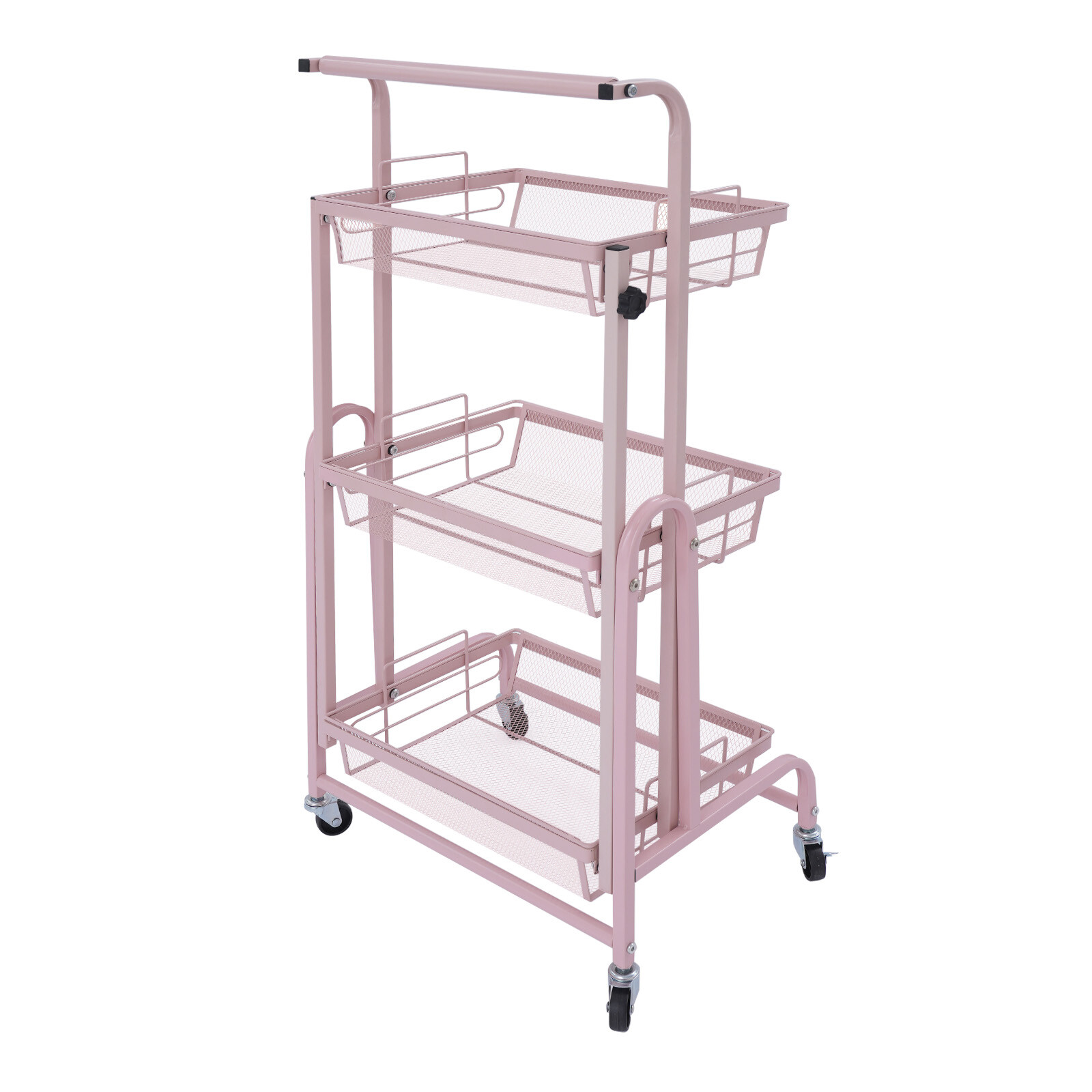 3-Tier Adjustable Metal Rolling Utility Cart, Movable Storage Cart for Kitchen