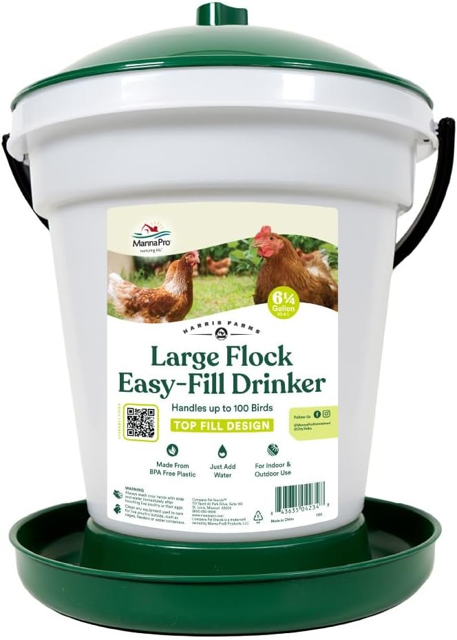 Large Flock Easy-Fill Poultry Drinker Made W/ BPA-Free Plastic Top Fill Design