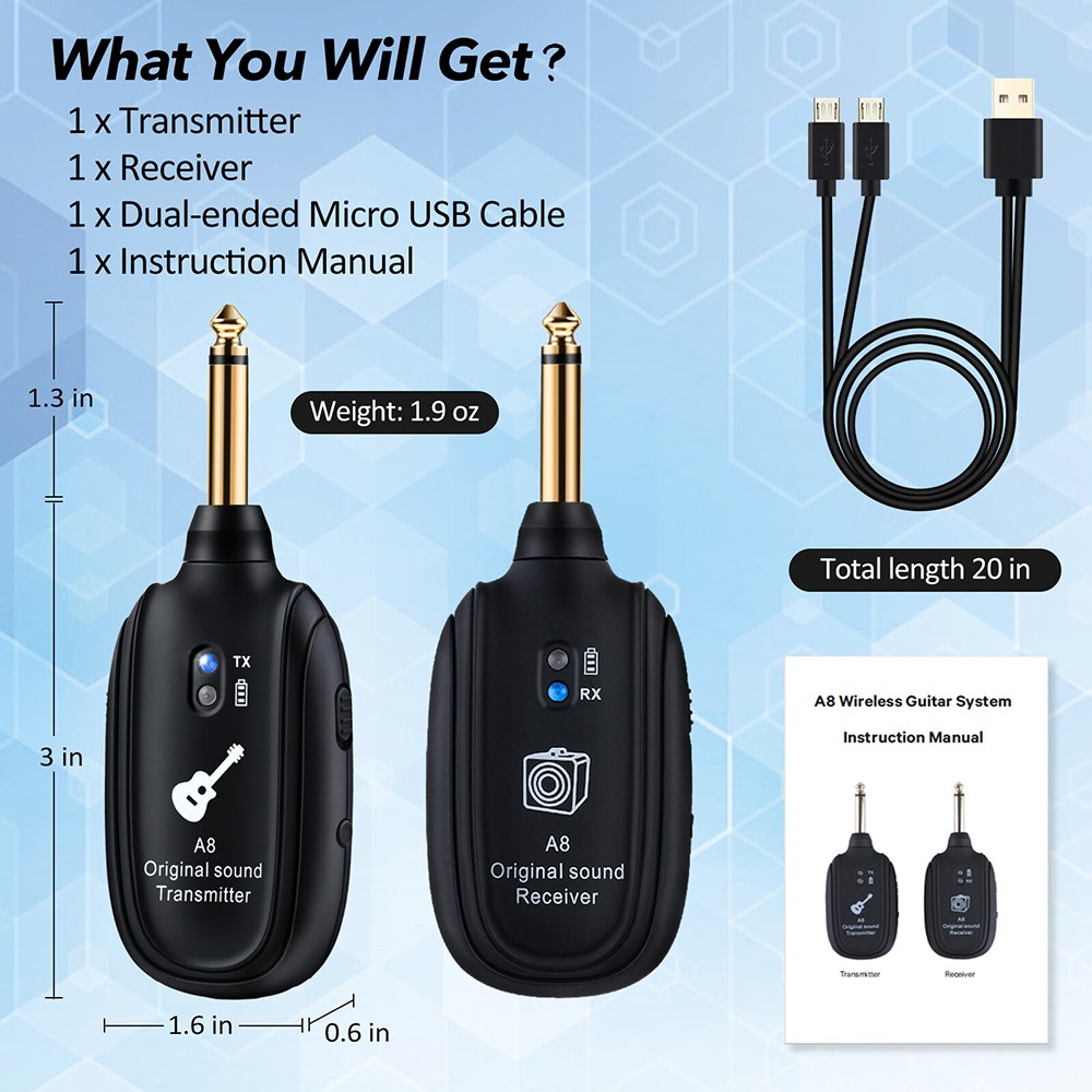 Digital Wireless Guitar System 50m Range Rechargeable Transmitter Receiver