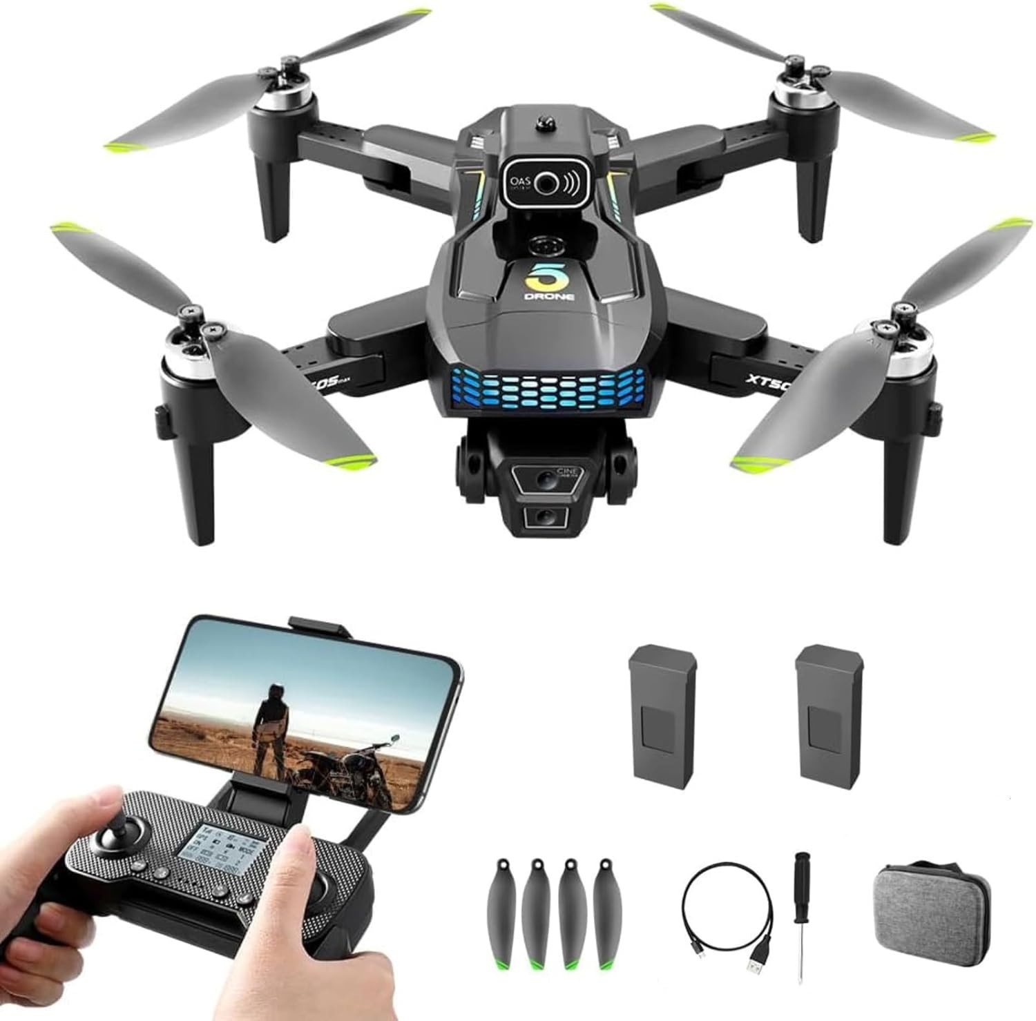 Drone with GPS Dual HD Camera, Foldable Drones for Beginners with 2 Batteries Ob