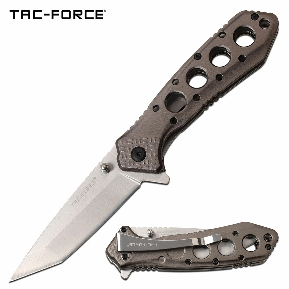 Tac-Force Pewter & Silver EDC Stainless Steel Tanto Blade Spring Assisted Knife