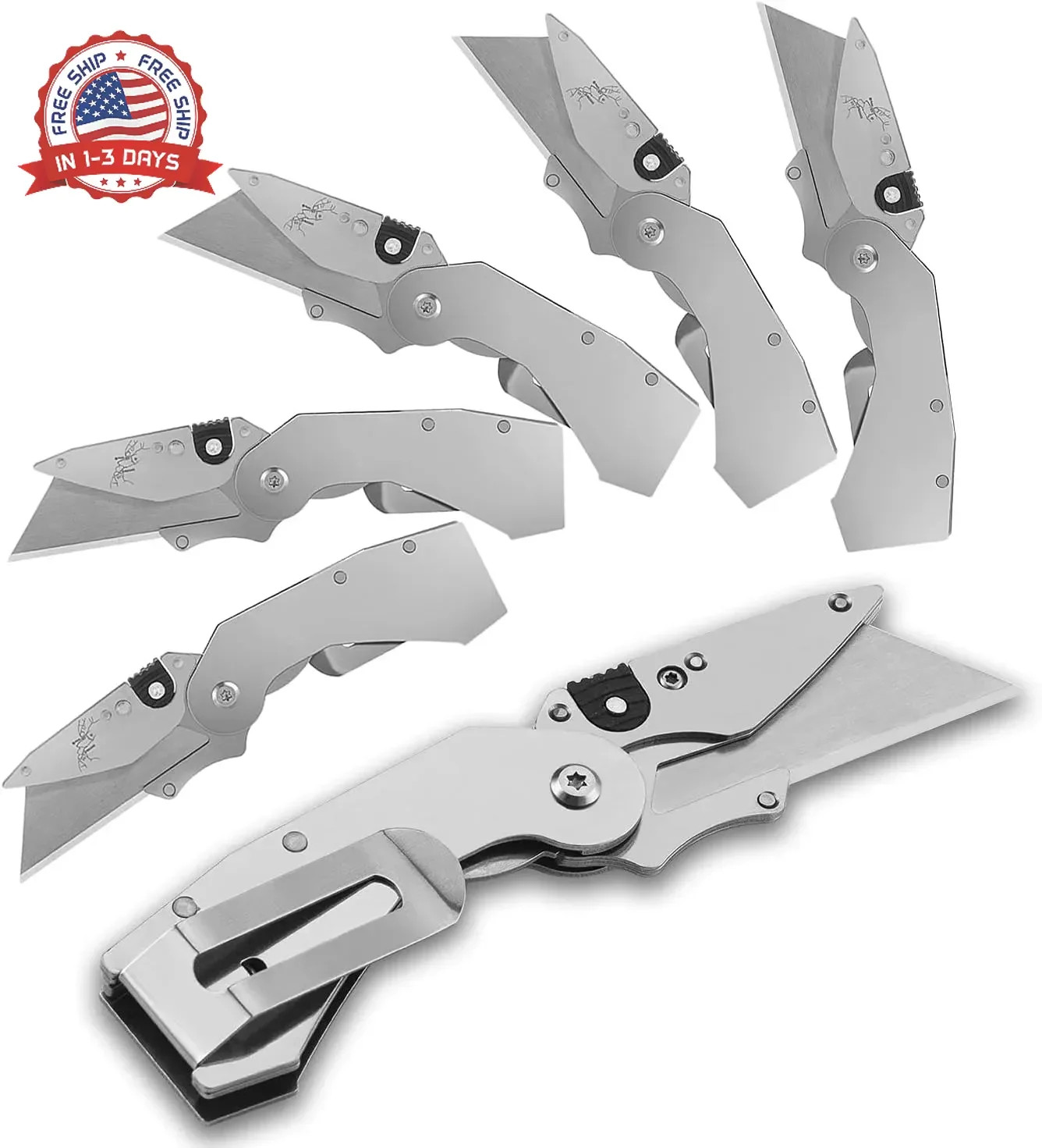 6-Pack Folding Utility Knife Box Cutter, Quick Change Razor Knife Utilit