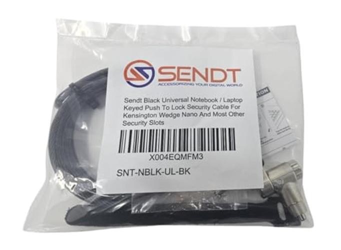 Sendt Black Universal Notebook Laptop Keyed Push to Lock Security Cable for