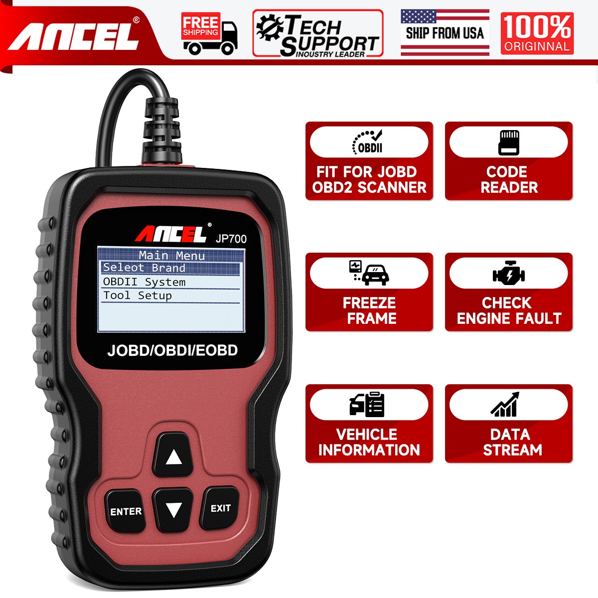 ANCEL JP700 Automotive JOBD Code Reader Japanese Vehicles Car OBD2 Scanner Check