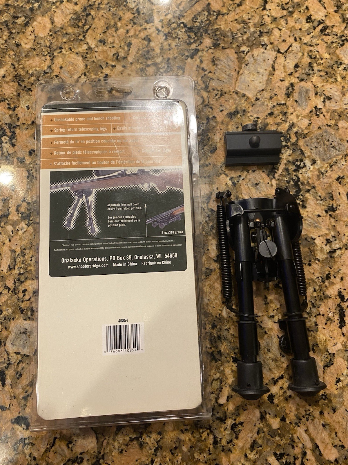 Rock Mount Adjustable Bipod 6-9 In Mnts To Sling Swivel Stud. Also Incd Adapter