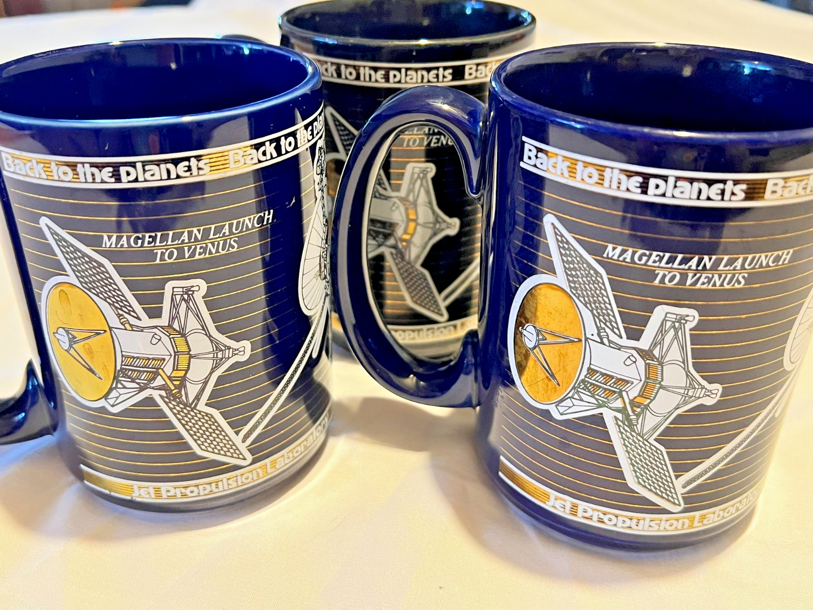 NASA Jet Propulsion Laboratory Set of 3 Mugs Black White Gold Ceramic