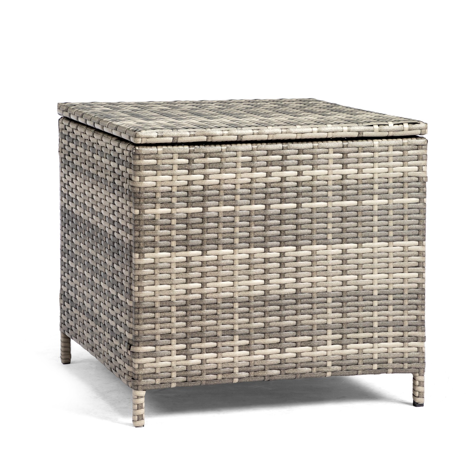 Outdoor PE Wicker Side Table with Storage, Patio Rattan End Table Square, Grey