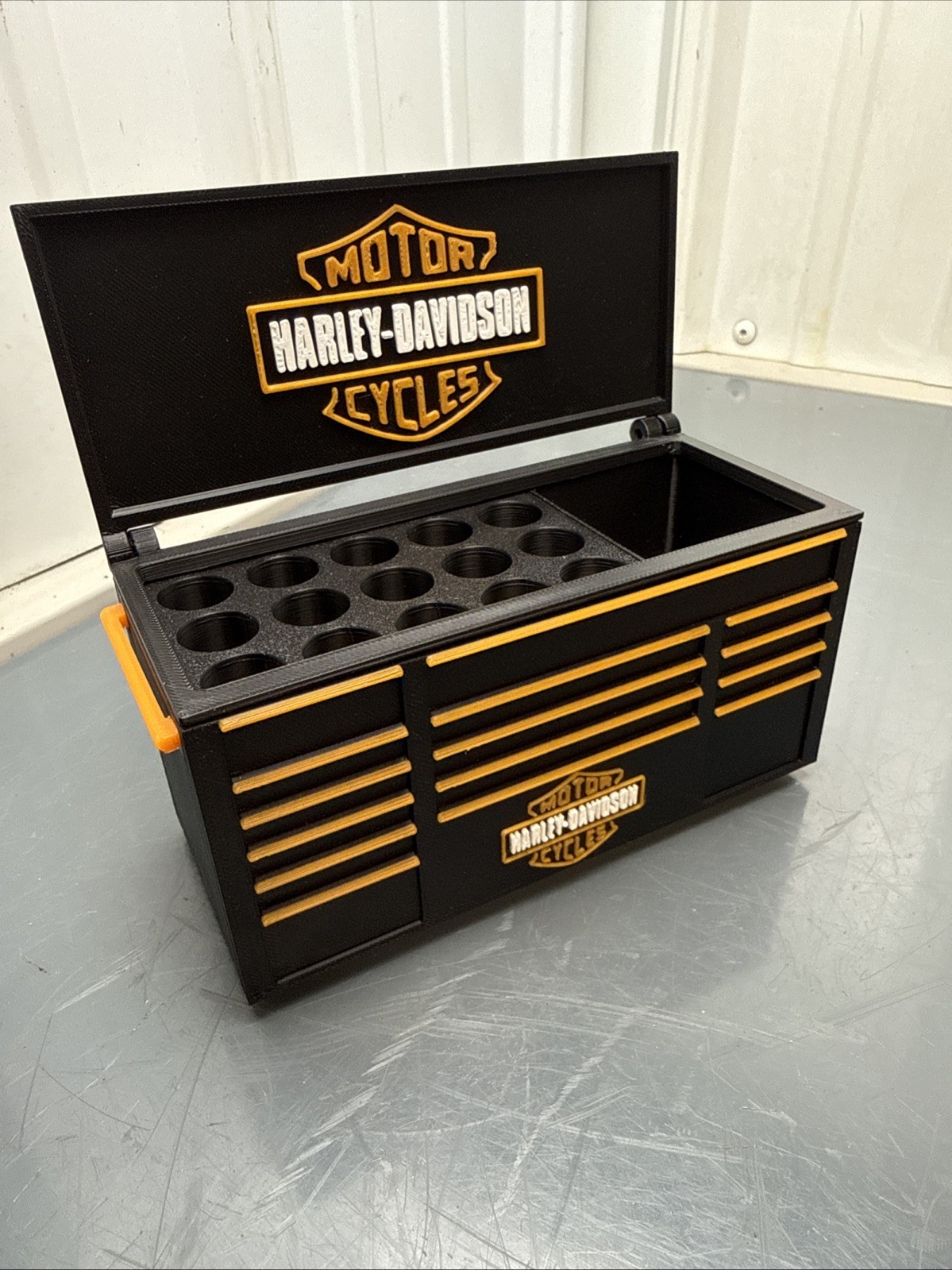 Harley Davidson  Tool Box Pen Holder Garage Desk Organizer Man Cave Decor Gift