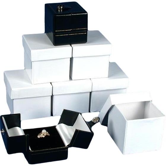 6 Large Ring Gift Boxes Black White Snap Lid Display