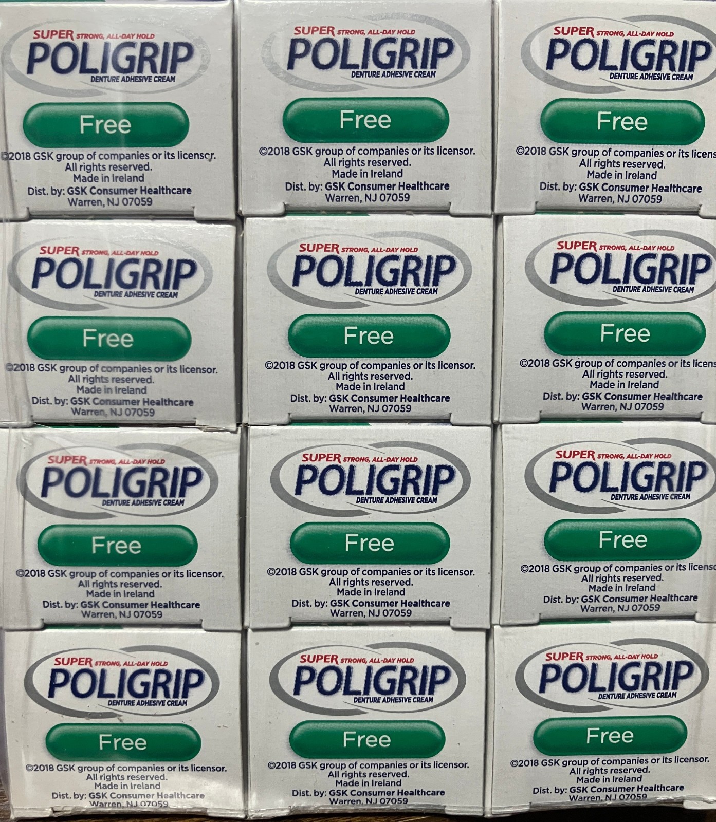 Super Poligrip Denture Adhesive Cream Zinc Free .3 oz 12 Pack
