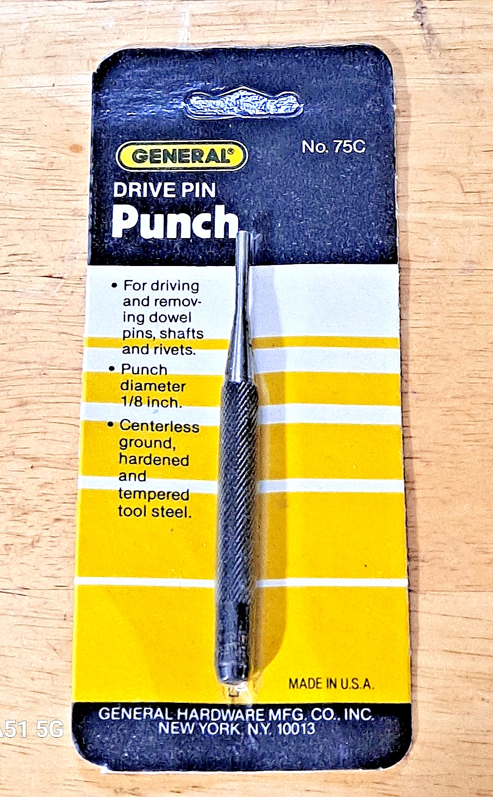 General  Drive Pin Punch 1/8" No. 75C  For Dowel Pins Shafts & Rivets NEW