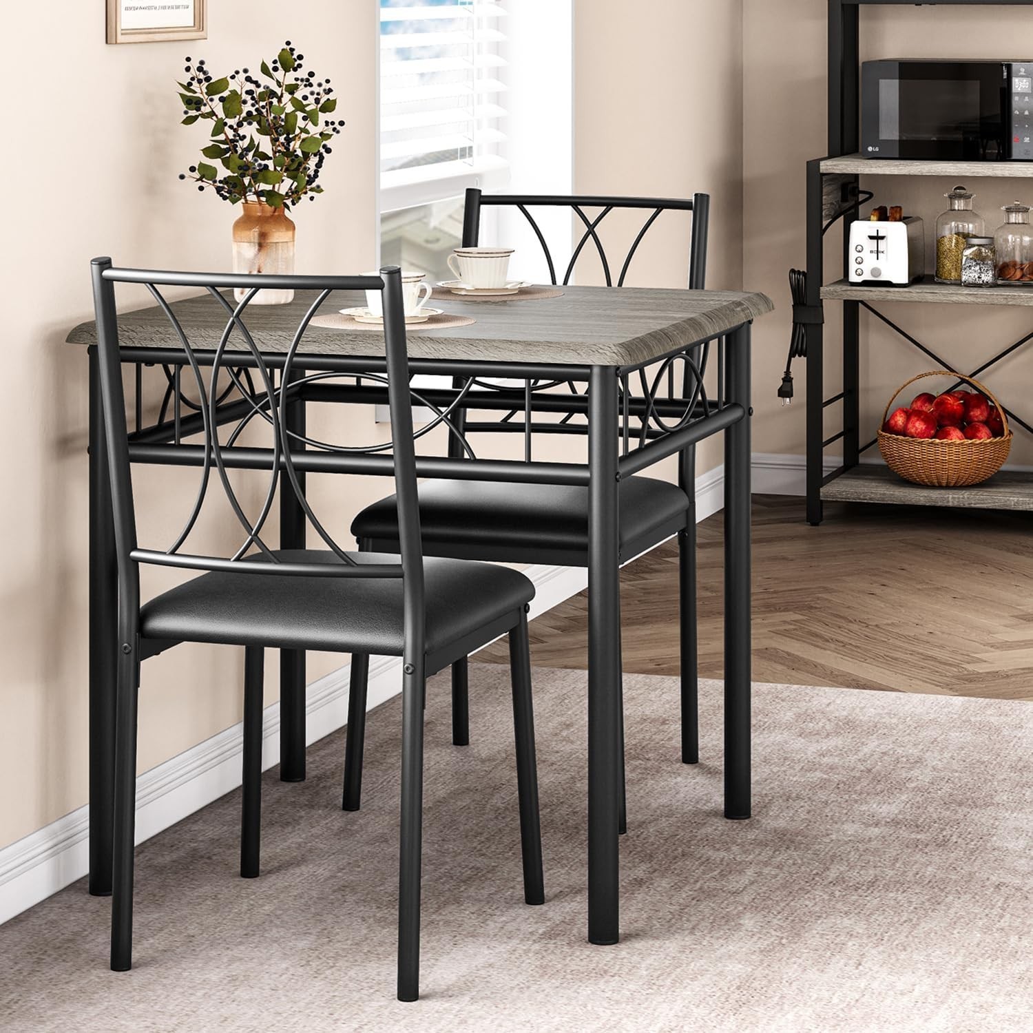 3 Piece Dining Table Set for 2 kitchen Table Dinette With Upholstered Chairs