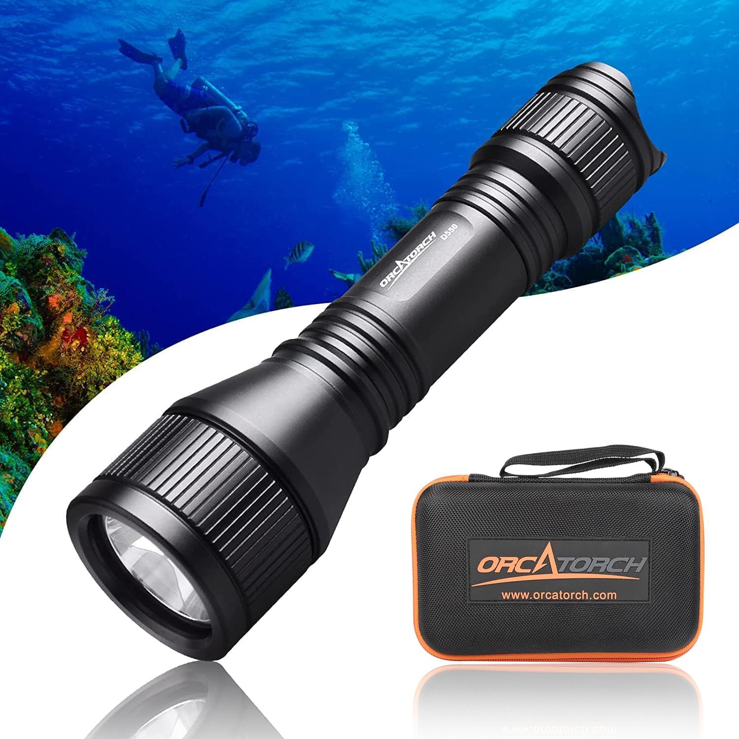 ORCATORCH D550 Scuba Dive Light 1000 Lumens Underwater Flashlight with 3 Modes,