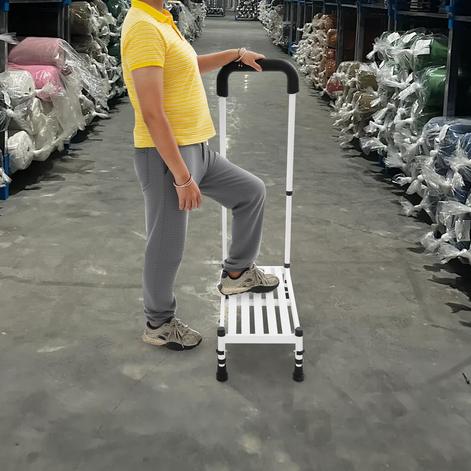 Step Stool with Handle, Adult Ramp with Handrail, Metal Stepping Stool