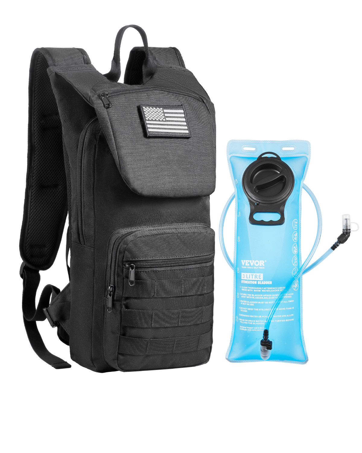 VEVOR Tactical Molle Hydration Pack Backpack 3L Water Bladder Cycling Hiking