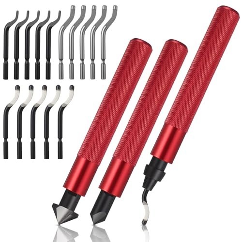 3-Piece Hand Deburring Tool Set with Countersink Reamer & 15 HSS Blades for Meta