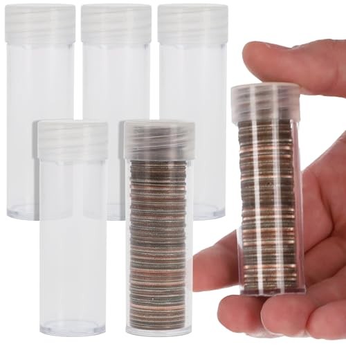 Coin Tubes for Dimes - 5ct | Holds Roosevelt Dime | Durable Plastic Tube Coin