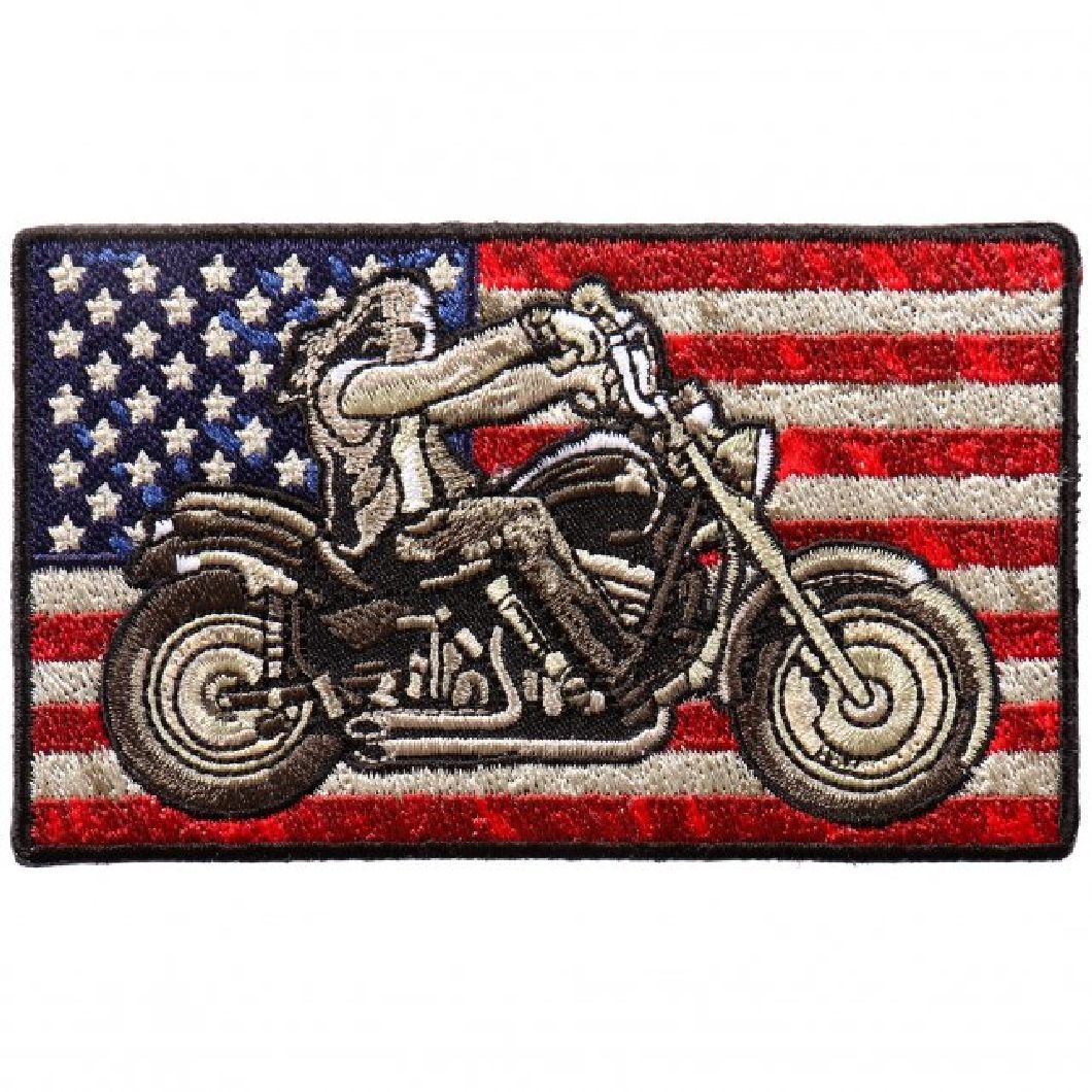 Distressed American USA Flag Bike Rider 4 INCH Iron on sew on patch. NEW!!!