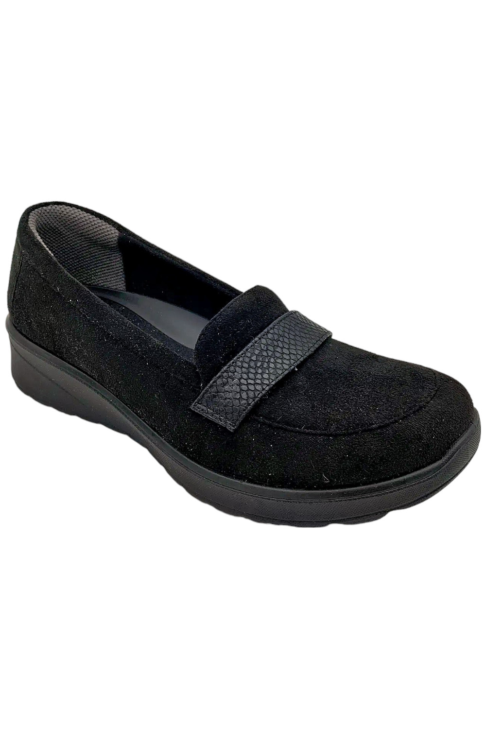 BZees Women's Gamma Wedge Slip On Loafer Black