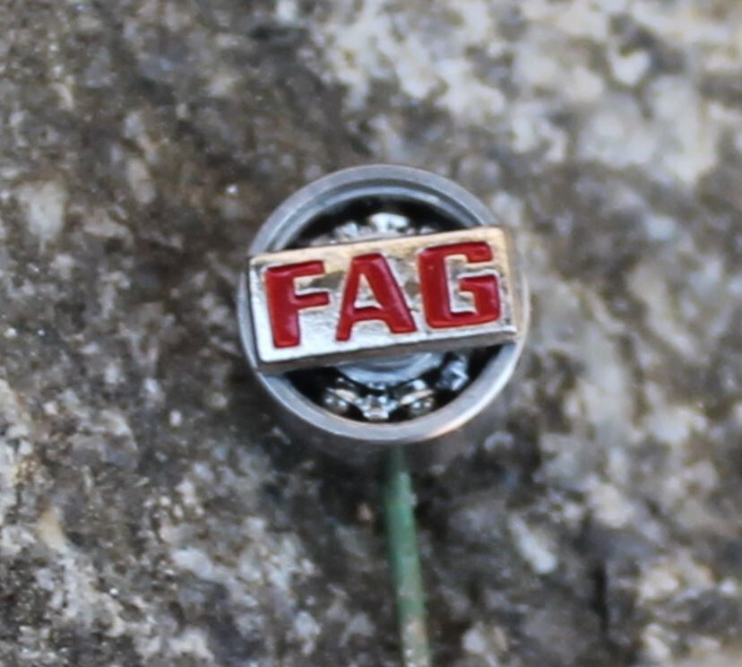 Vintage FAG German Steel Ball Factory Miniature Actual Working Bearing Pin Badge