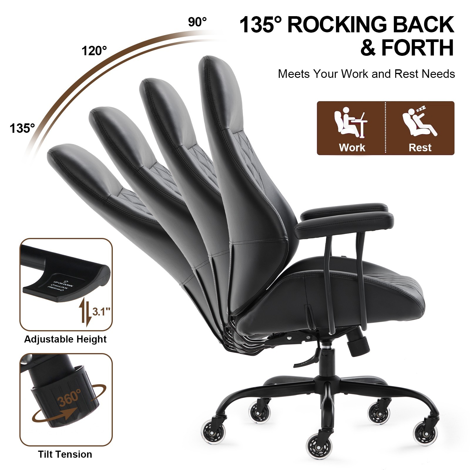 Diamond Quilted PU Leather Office Chair with Premium Durable Construction