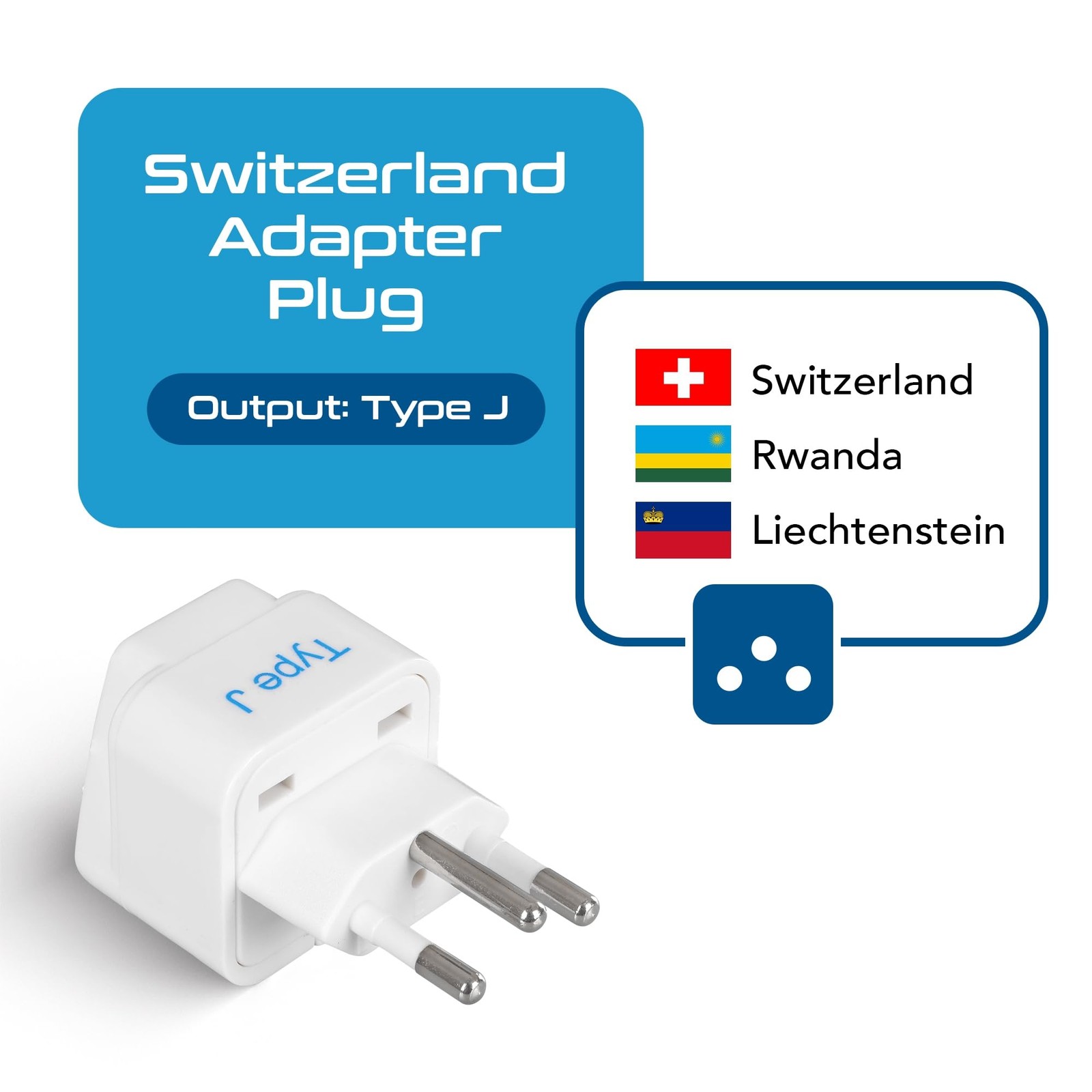 Switzerland Travel Plug Adapter (Type J) - 3 Pack [Grounded & Universal] (GP-...