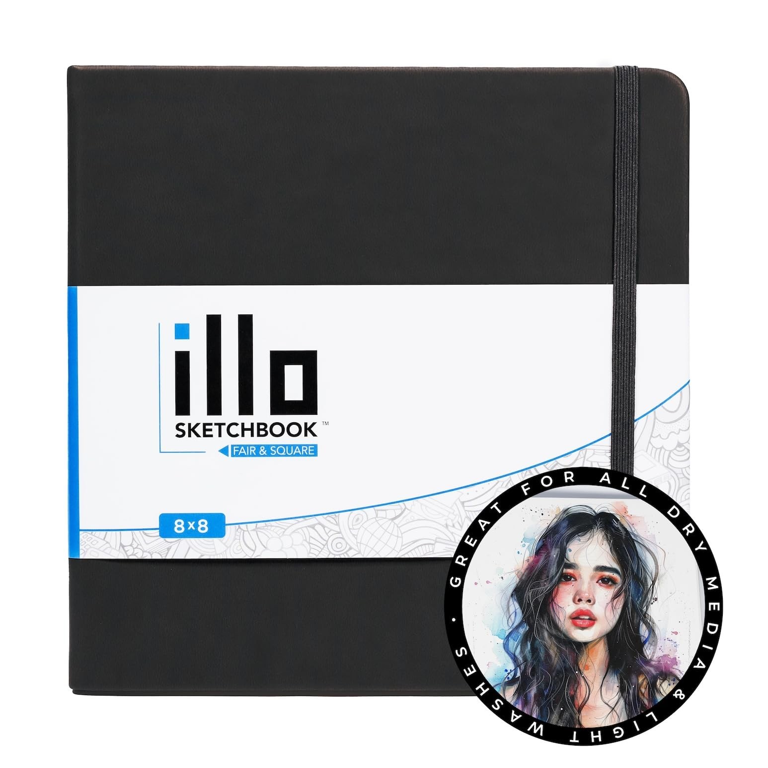 illo Sketchbook 8’’ x 8’’ Square Hardcover Sketch Book, (112lb/180gsm) Heavyw...