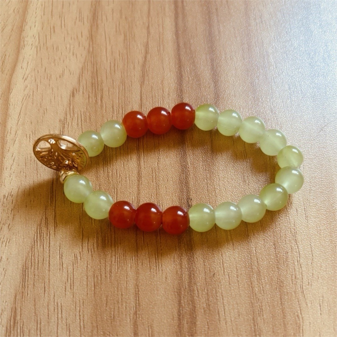 Bubbles & Baubles Studio Handmade Beaded Gemstone Bracelet Red Green Round