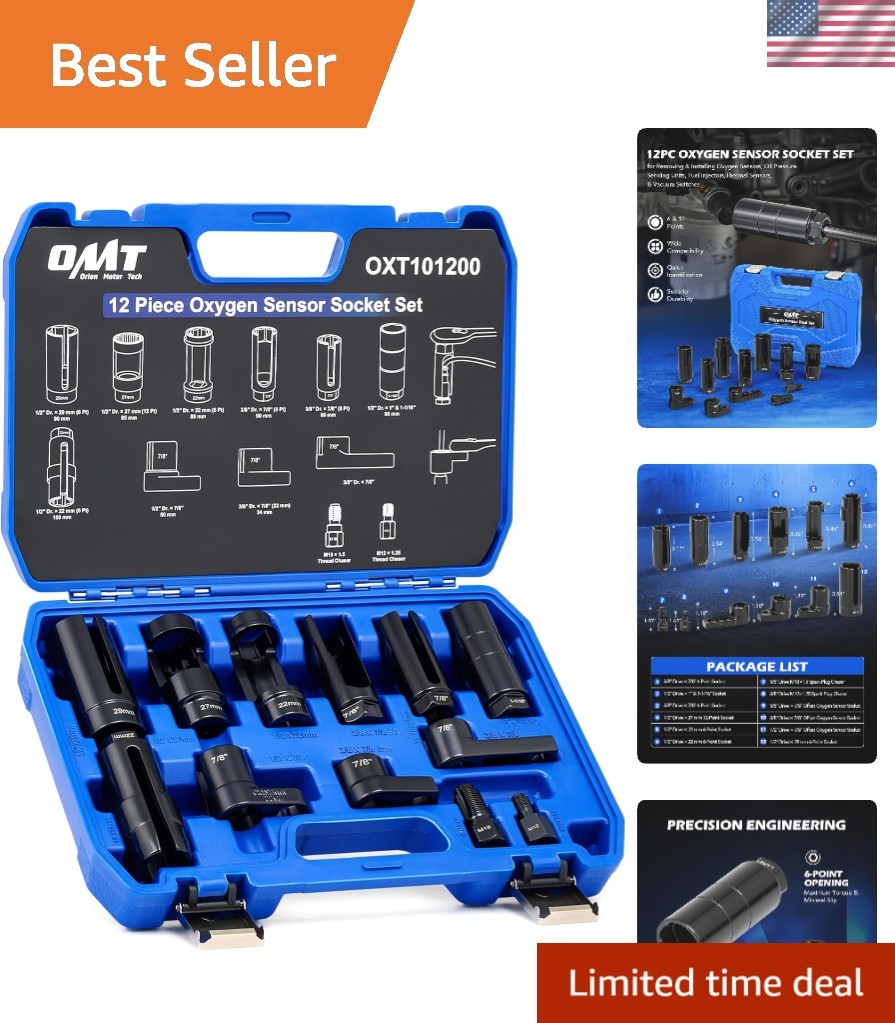 12pc Oxygen Sensor Socket Set, O2 Sensor Removal Tool and Thread Chaser Set w...