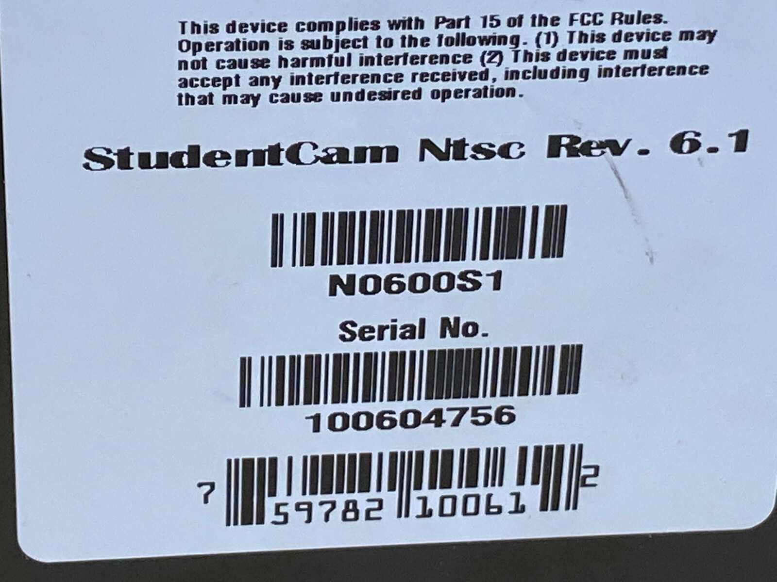 VideoLabs StudentCam N0600S1 Digital Presentation Webcam