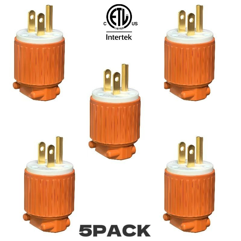 【NEW】5PACK  USA AC Male  NEMA 5-15P Plug 15A 125V Connector,ETL Listed,orange