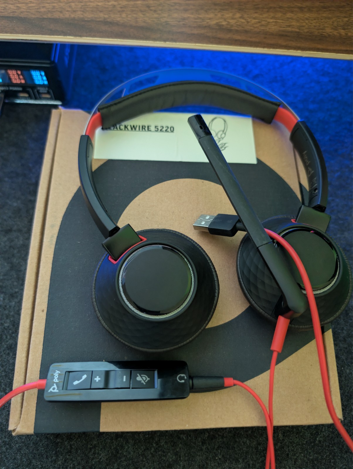 Poly Blackwire 5220 USB-A Headset w/ Boom Mic - Dual Ear Black/Red - New/Unused