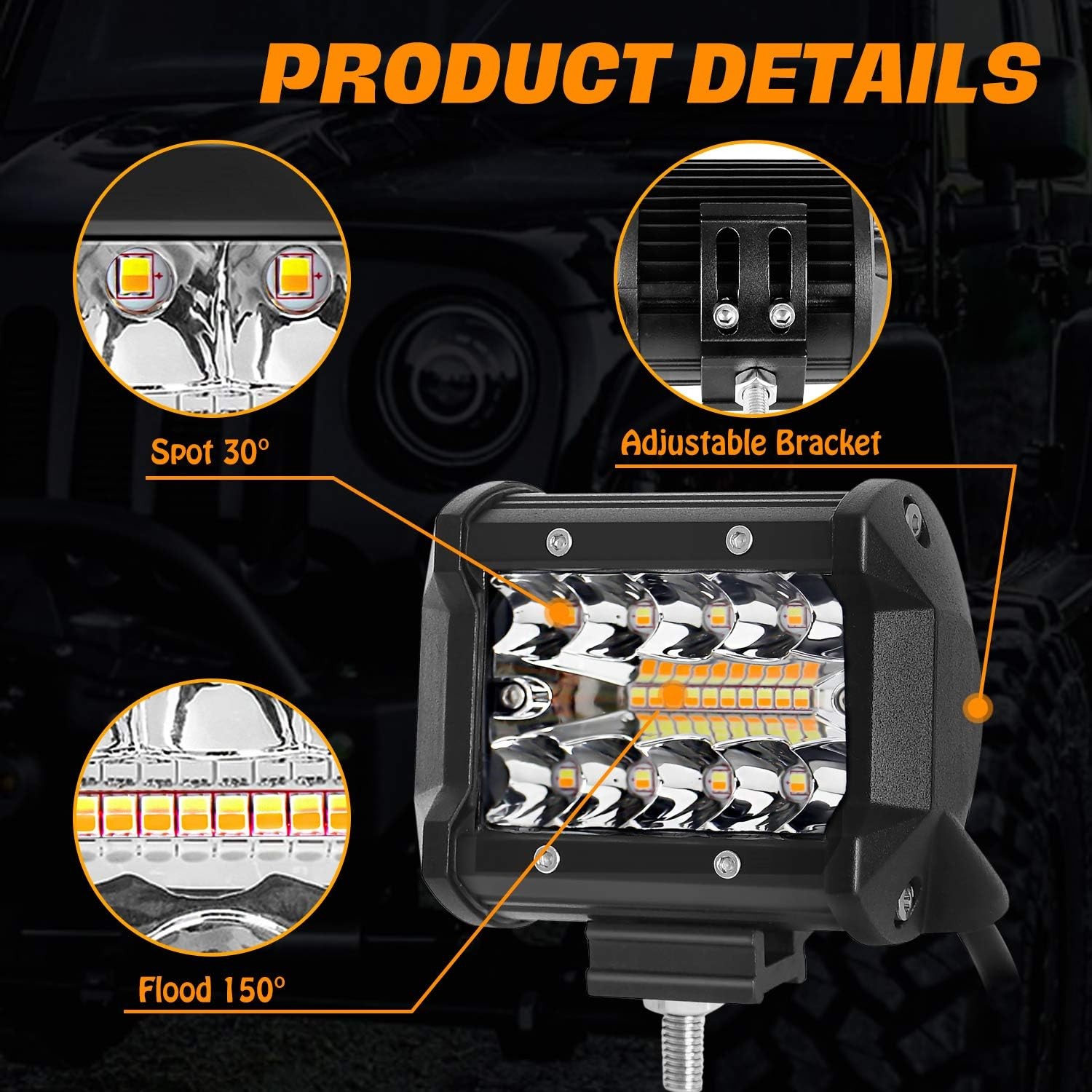 Trailer Tow Hitch Mounting Bracket + 4" inch LED Work Light Backup Reverse Truck
