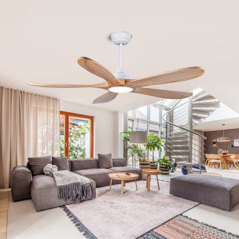 52" Modern Solid Wood Ceiling Fan w/Light 3CCT Noiseless Reversible APP/Remote
