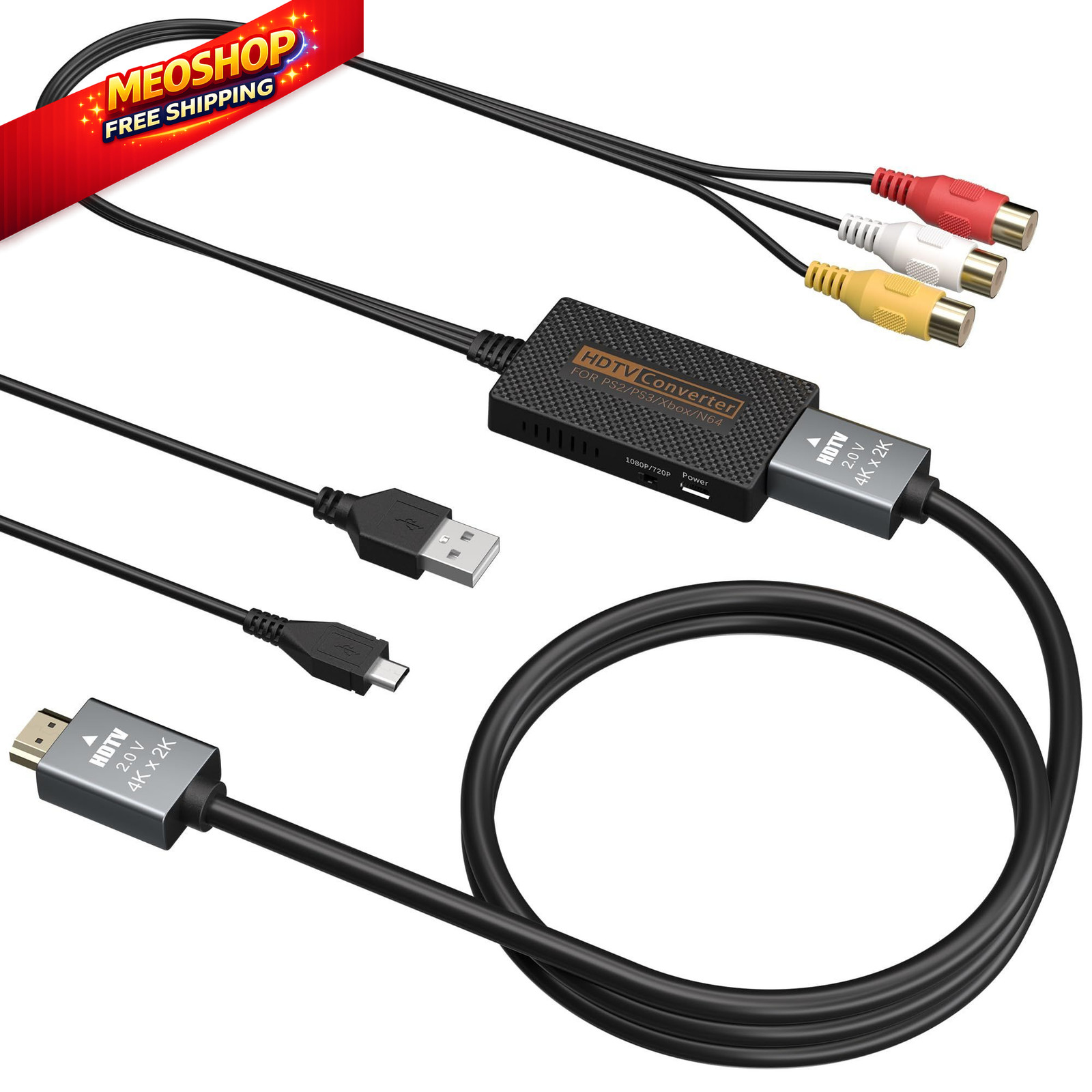 LA NREUCETS RCA to HDMI Converter, Composite AV Converter Black