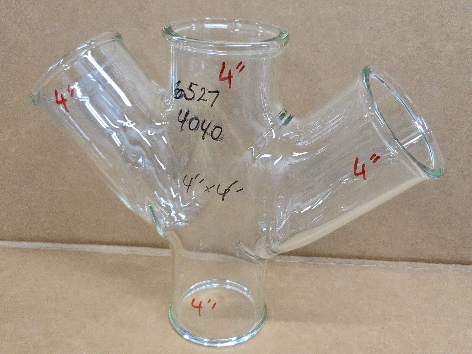 O-I/Schott KIMAX 6527-4040, 4" Double Tee Wye Glass Fitting Drainline