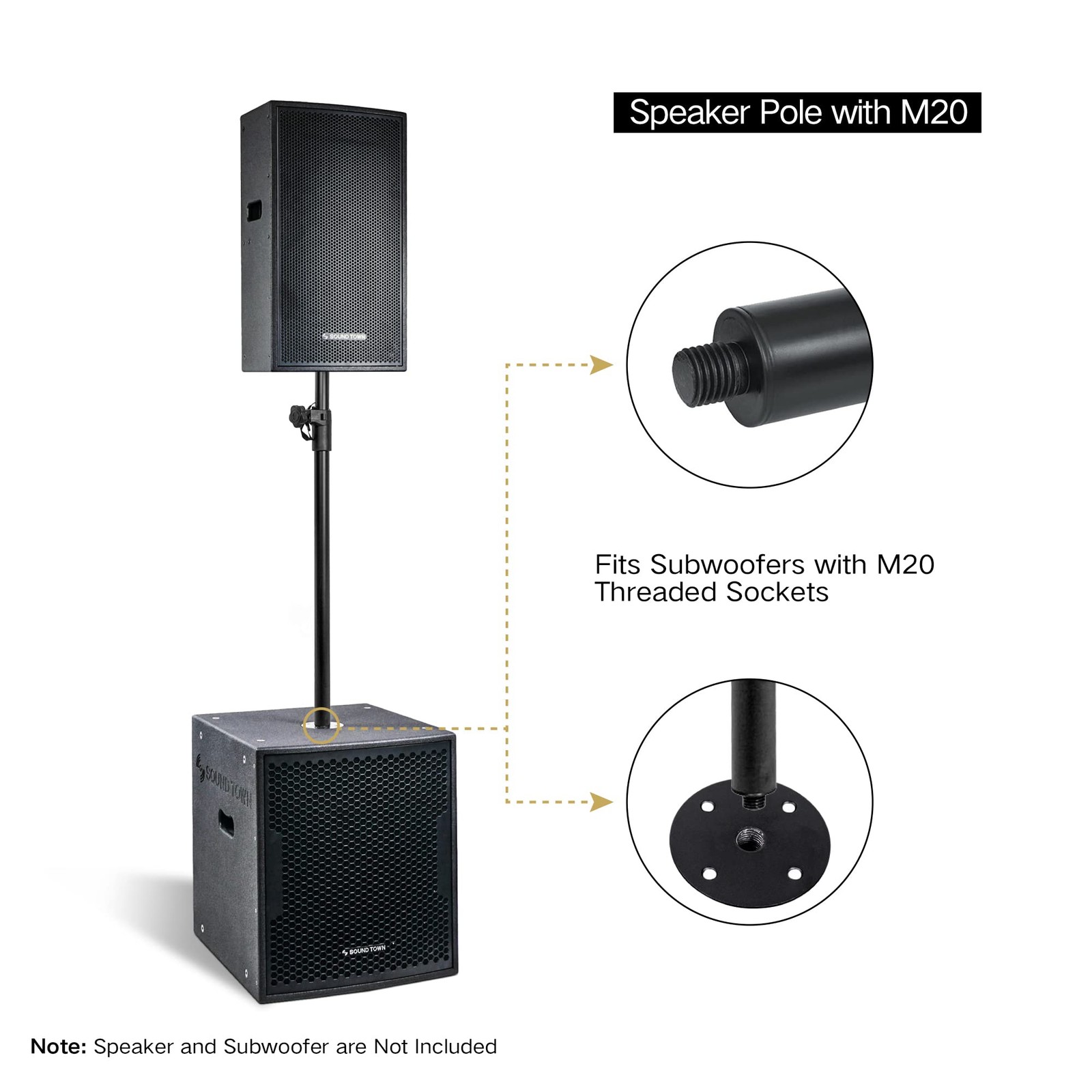 2-Pack Adjustable Height Subwoofer/Speaker Poles (35"-54") with M20 Threaded,...