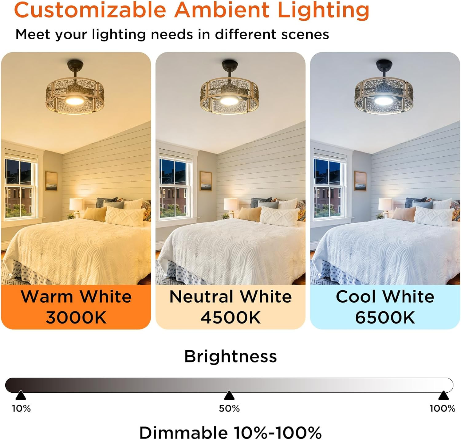 20" Oak Finish Caged Ceiling Fan with Dimmable LED Lights & Remote Control